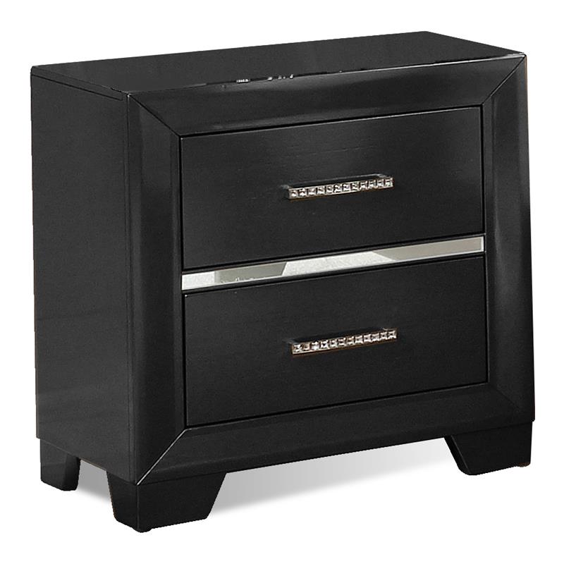 Bella Esprit Pandora 2-Drawer Modern Solid Wood Nightstand in Black
