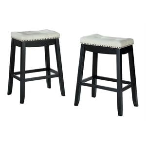 Bella Esprit 29&quot Bar Height Solid Wood Saddle Stools in Black/White (Set of 2)