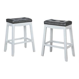 Bella Esprit 29&quot Bar Height Solid Wood Saddle Stools in White/Gray (Set of 2)