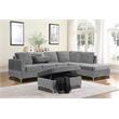 Bella Esprit Velvet Fabric Reversible Sectional with Storage Ottoman in Gray