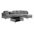 Bella Esprit Velvet Fabric Reversible Sectional with Storage Ottoman in Gray