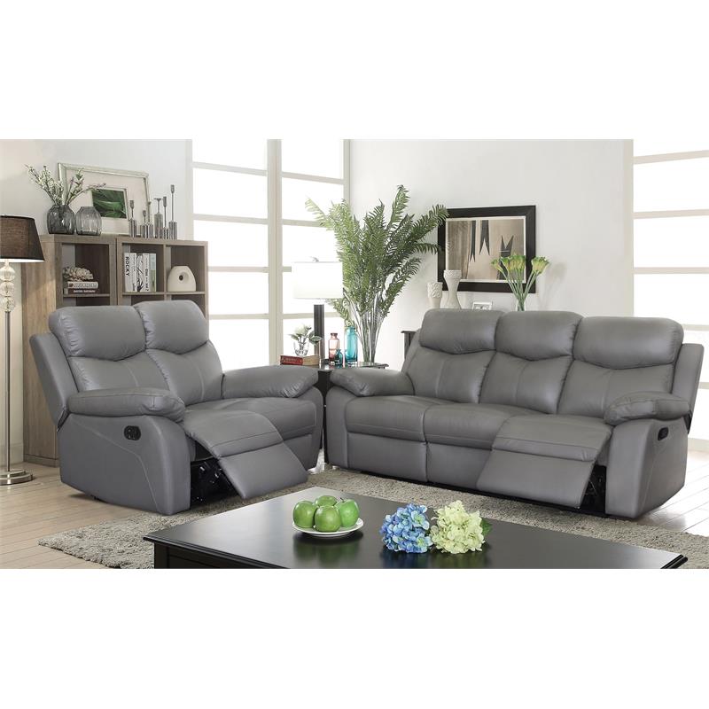 Bella Esprit 2-piece Solid Wood and Genuine Leather Match Sofa Set in Gray