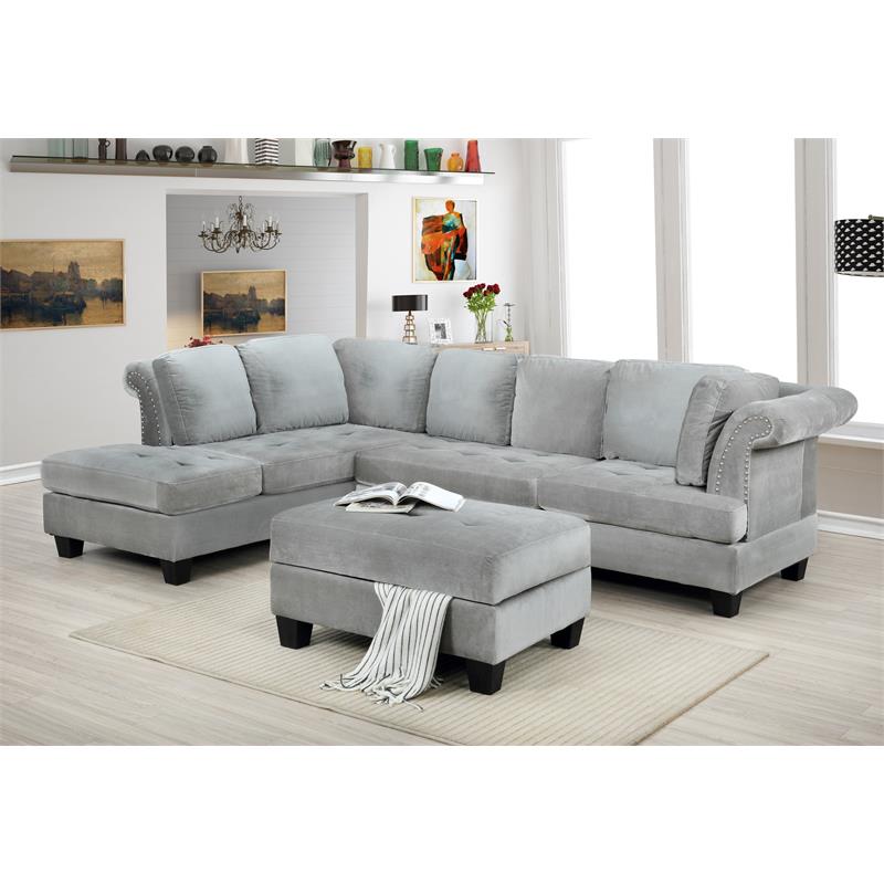 Bella Esprit Fabric Reversible Sectional with Storage Ottoman in Gray
