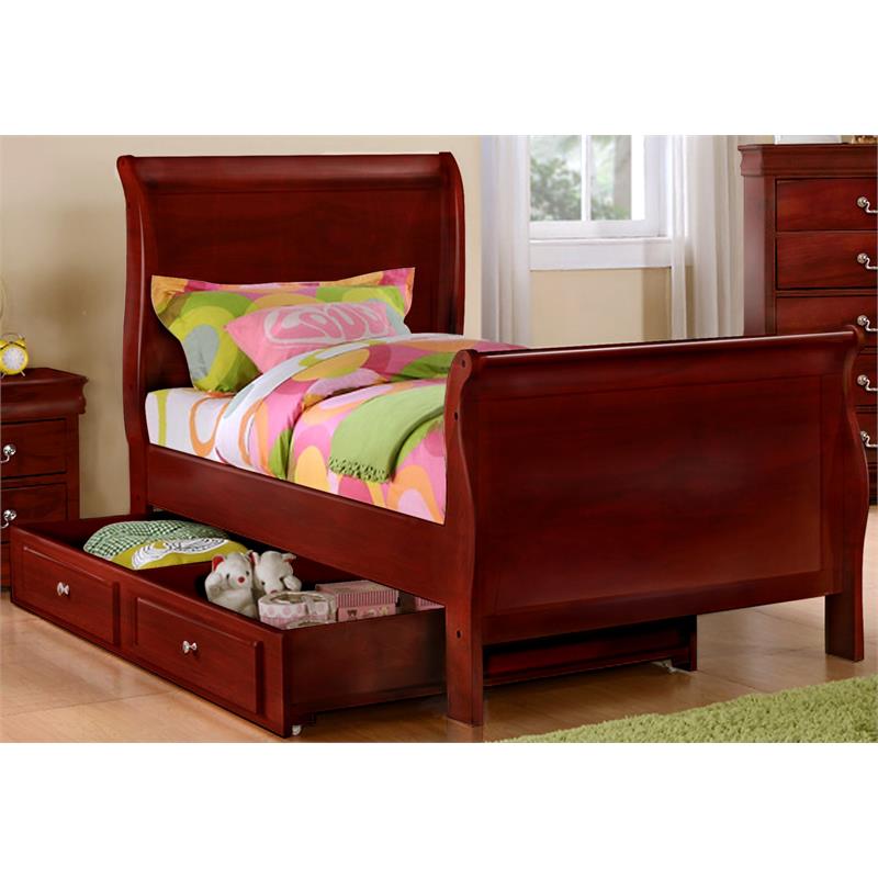 Bella Esprit Solid Wood Twin Sleigh Bed with Twin Trundle in Cherry