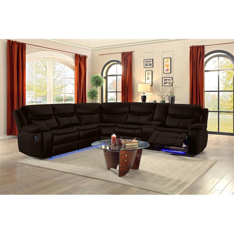 Bella Esprit Leather/ Solid Wood Motion Sectional with Two Recliners in Espresso