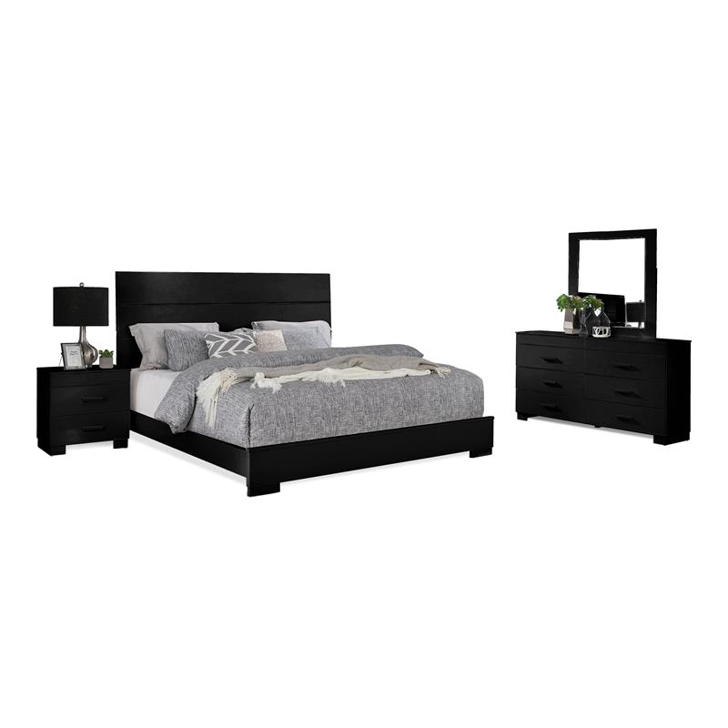 Bella Esprit 4-piece Contemporary Solid Wood Bedroom Set in Glossy Black