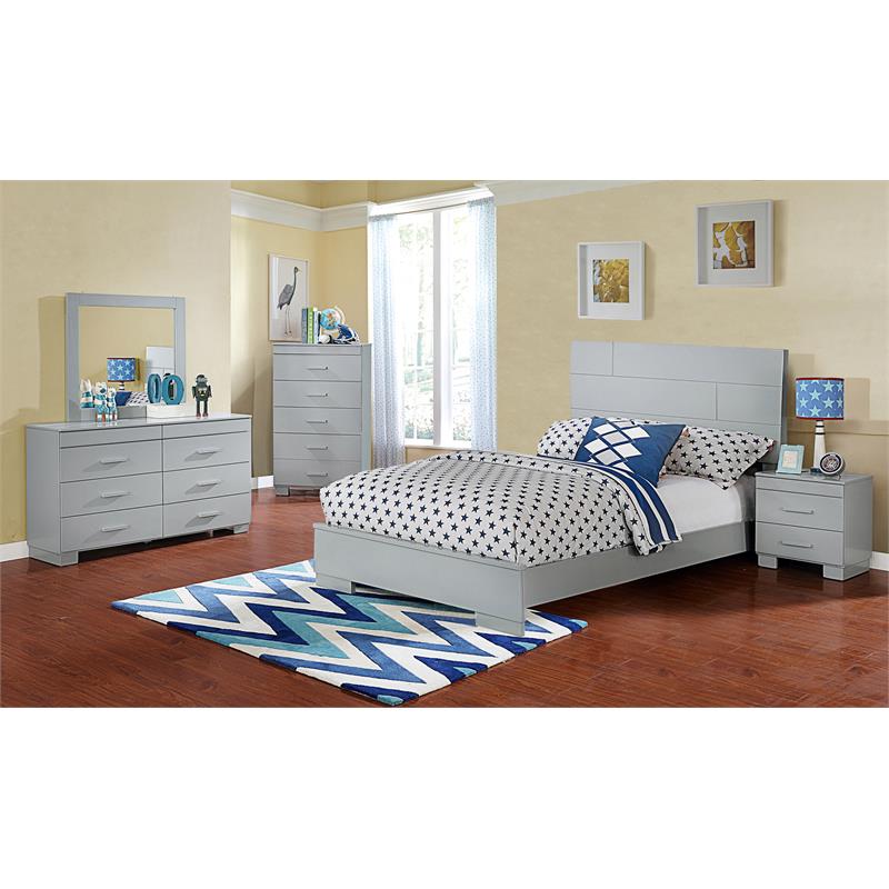 Bella Esprit 5-piece Contemporary Solid Wood Full Bedroom Set in Glossy Gray