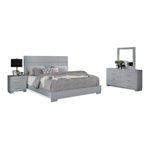 Bella Esprit 4-piece Contemporary Solid Wood Queen Bedroom Set in Glossy Gray