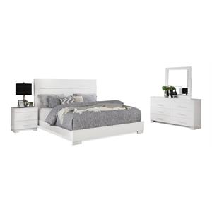 Bella Esprit 4-piece Contemporary Solid Wood Queen Bedroom Set in Glossy White