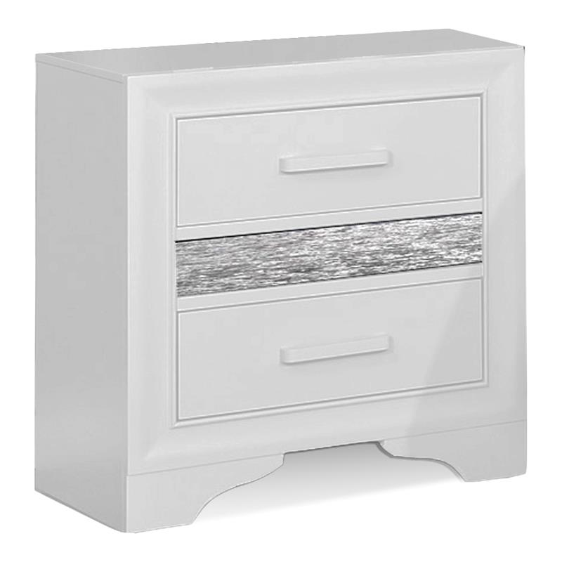 Bella Esprit Aurora 2-Drawer Traditional Solid Wood Nightstand in White/Silver
