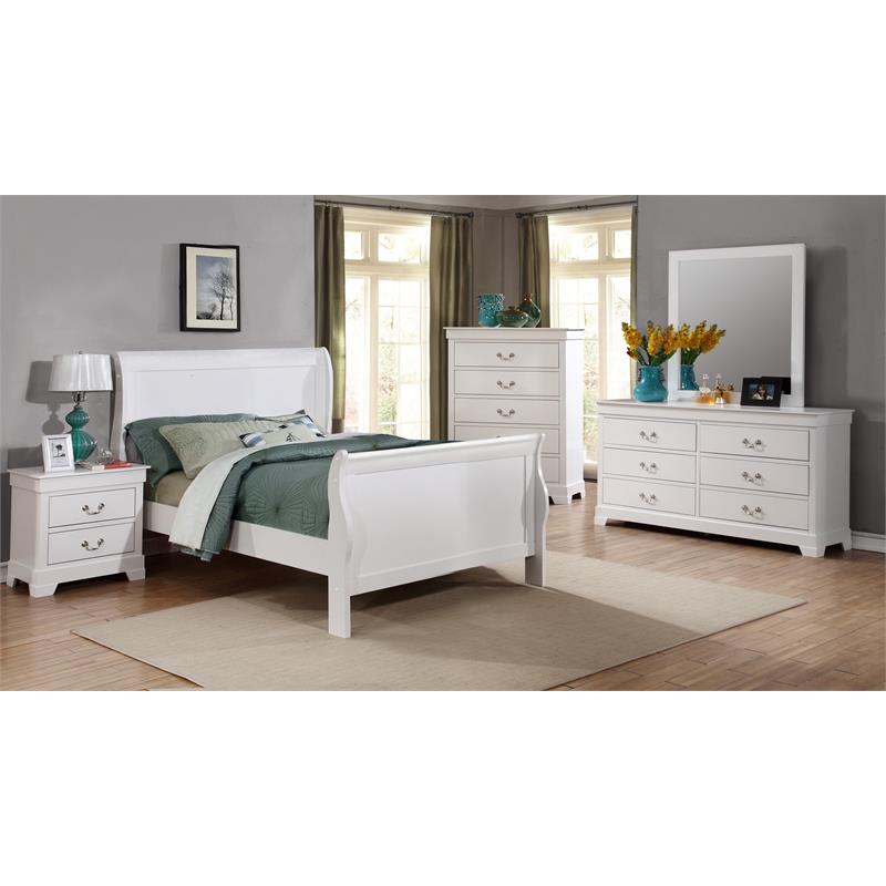 Bella Esprit 5-piece Traditional Solid Wood Twin Sleigh Bedroom Set in White