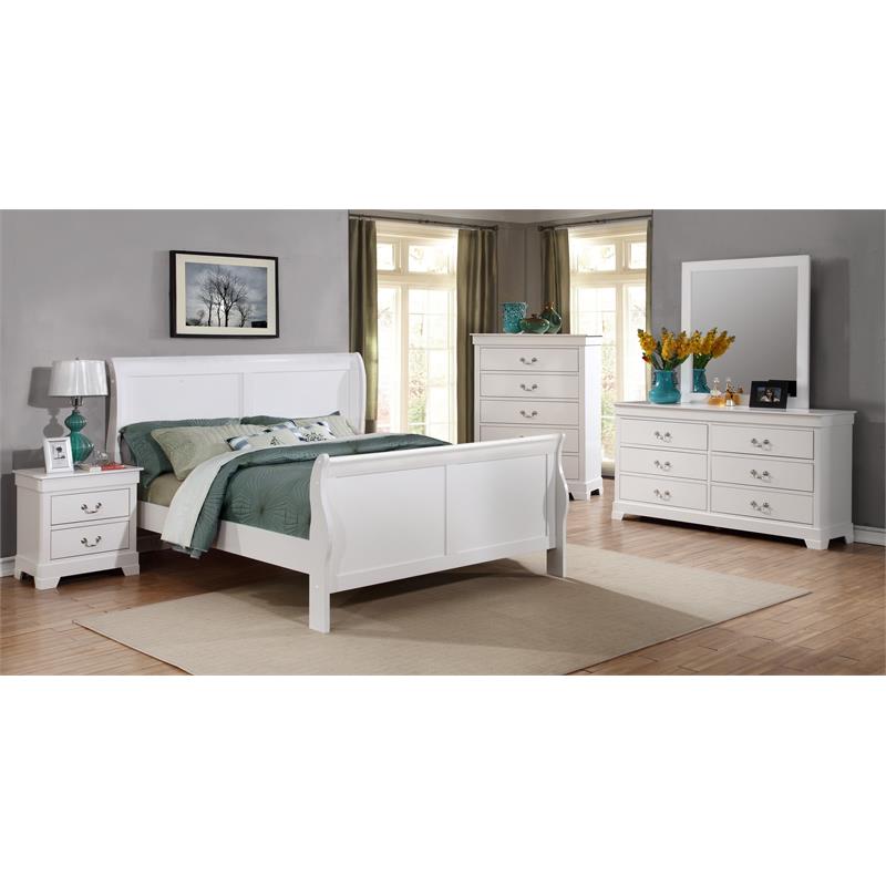 Bella Esprit 5-piece Traditional Solid Wood Queen Sleigh Bedroom Set in White