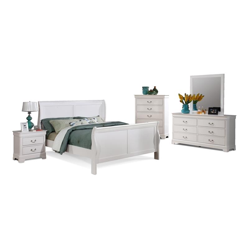 Bella Esprit 5-piece Traditional Solid Wood Queen Sleigh Bedroom Set in White