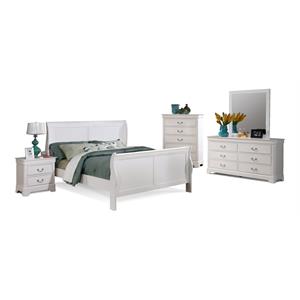 Bella Esprit 5-piece Traditional Solid Wood Queen Sleigh Bedroom Set in White