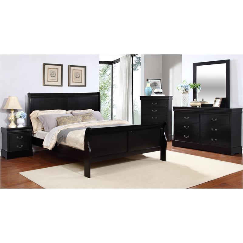 Bella Esprit 5-piece Traditional Solid Wood King Sleigh Bedroom Set in Black