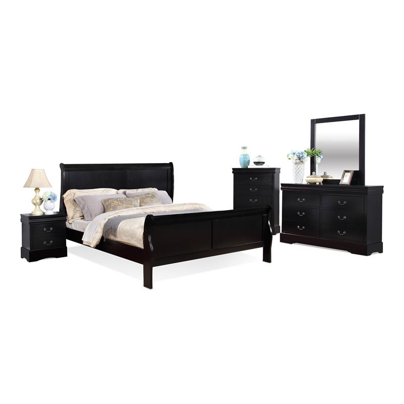 Bella Esprit 5-piece Traditional Solid Wood King Sleigh Bedroom Set in Black