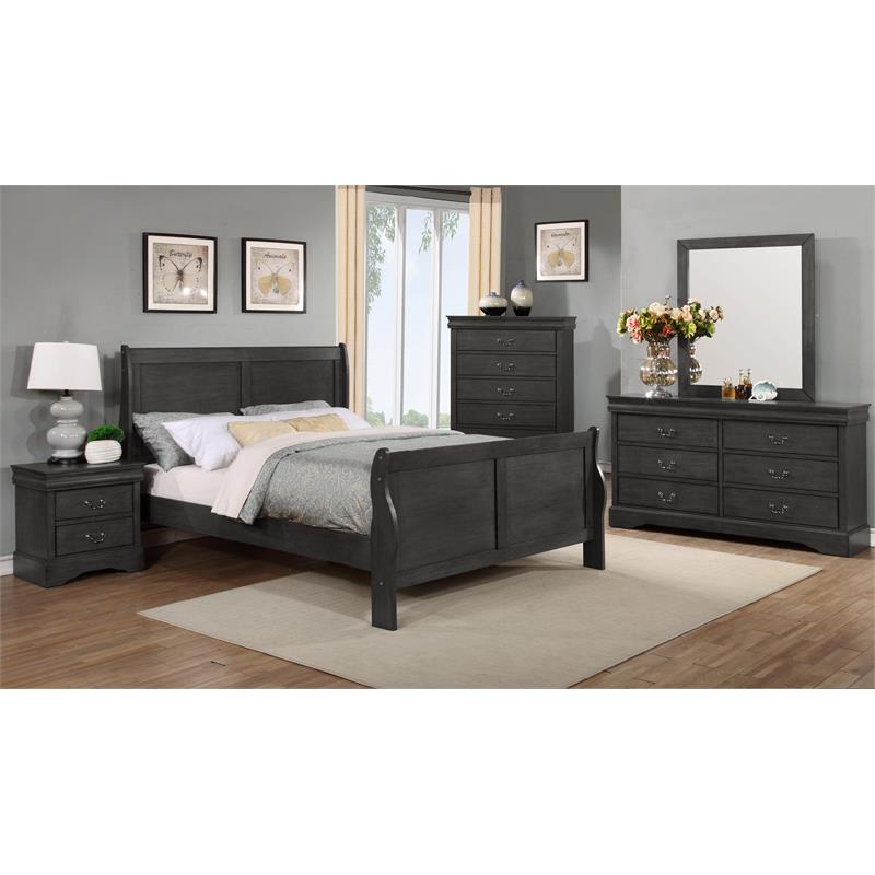 Bella Esprit 5-piece Traditional Solid Wood King Sleigh Bedroom Set in Charcoal