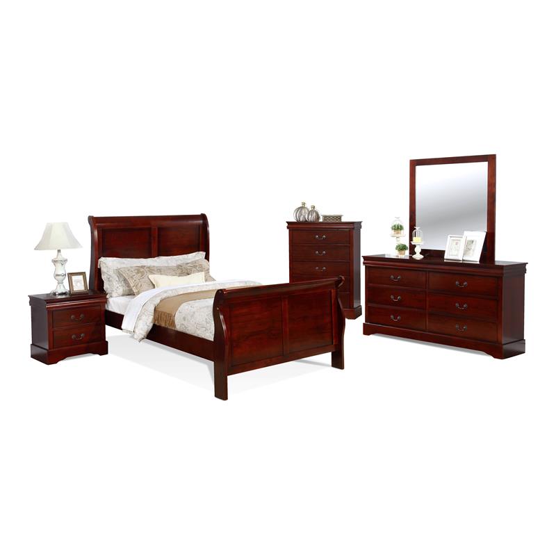 Bella Esprit 5-piece Traditional Solid Wood Full Sleigh Bedroom Set in Cherry