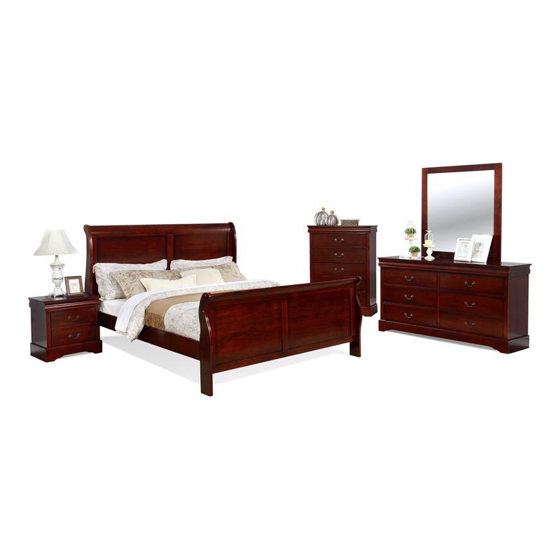 Bella Esprit 5-piece Traditional Solid Wood King Sleigh Bedroom Set in Cherry