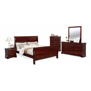 Bella Esprit 5-piece Traditional Solid Wood Queen Sleigh Bedroom Set in Cherry