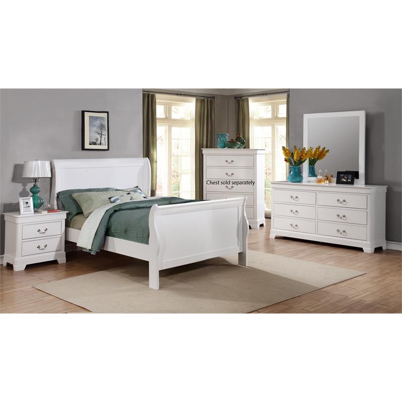 Bella Esprit 4-piece Traditional Solid Wood Twin Sleigh Bedroom Set in White