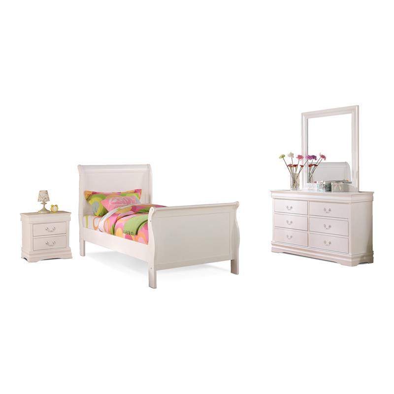 Bella Esprit 4-piece Traditional Solid Wood Twin Sleigh Bedroom Set in White