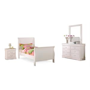 Bella Esprit 4-piece Traditional Solid Wood Twin Sleigh Bedroom Set in White