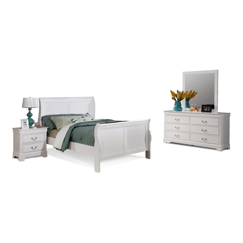 Bella Esprit 4-piece Traditional Solid Wood Full Sleigh Bedroom Set in White