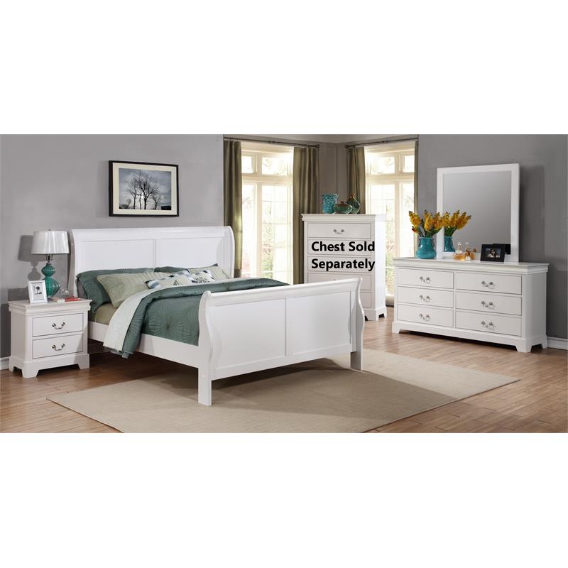 Bella Esprit 4-piece Traditional Solid Wood Queen Sleigh Bedroom Set in White