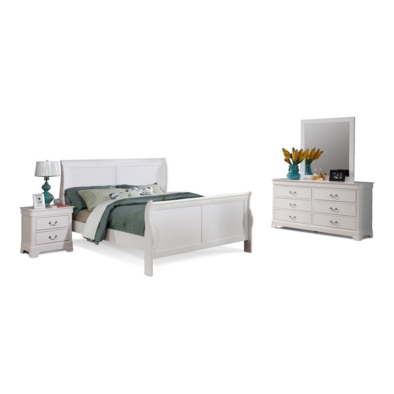 Bella Esprit 4-piece Traditional Solid Wood Queen Sleigh Bedroom Set in White