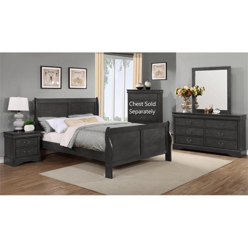 Bella Esprit 4-piece Traditional Solid Wood Full Sleigh Bedroom Set in Charcoal