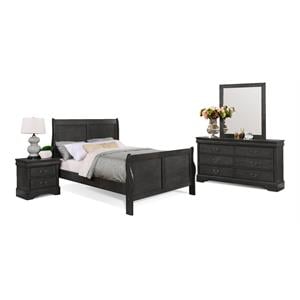Bella Esprit 4-piece Traditional Solid Wood Full Sleigh Bedroom Set in Charcoal