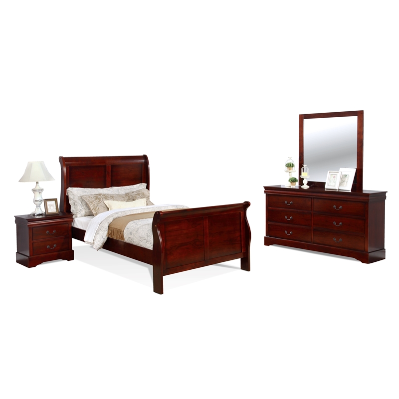 Bella Esprit 4-piece Traditional Solid Wood Full Sleigh Bedroom Set in Cherry