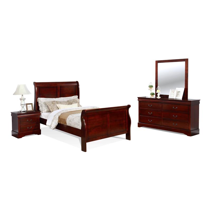Bella Esprit 4-piece Traditional Solid Wood Full Sleigh Bedroom Set in Cherry
