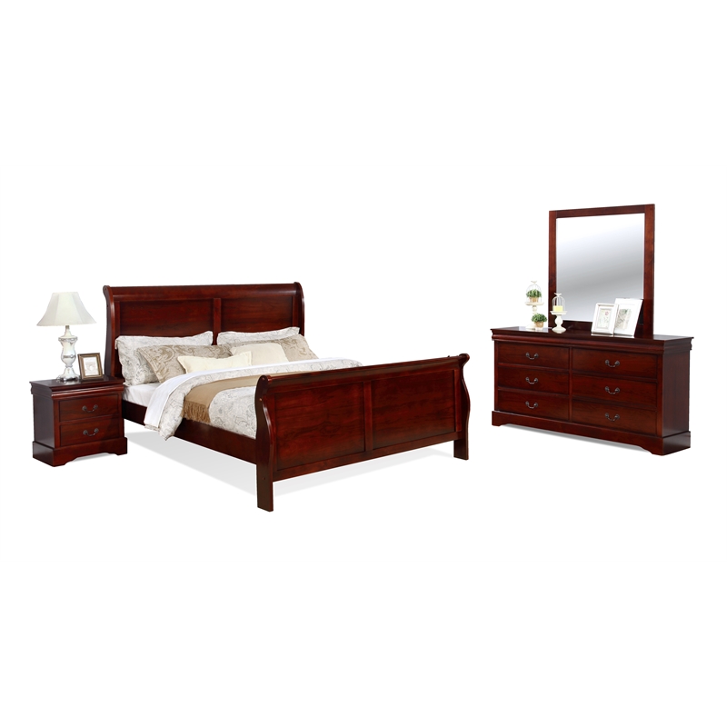 Bella Esprit 4-piece Traditional Solid Wood King Sleigh Bedroom Set in Cherry