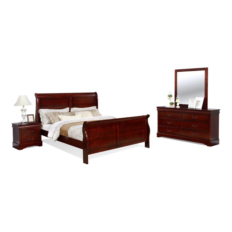 Bella Esprit 4-piece Traditional Solid Wood King Sleigh Bedroom Set in Cherry