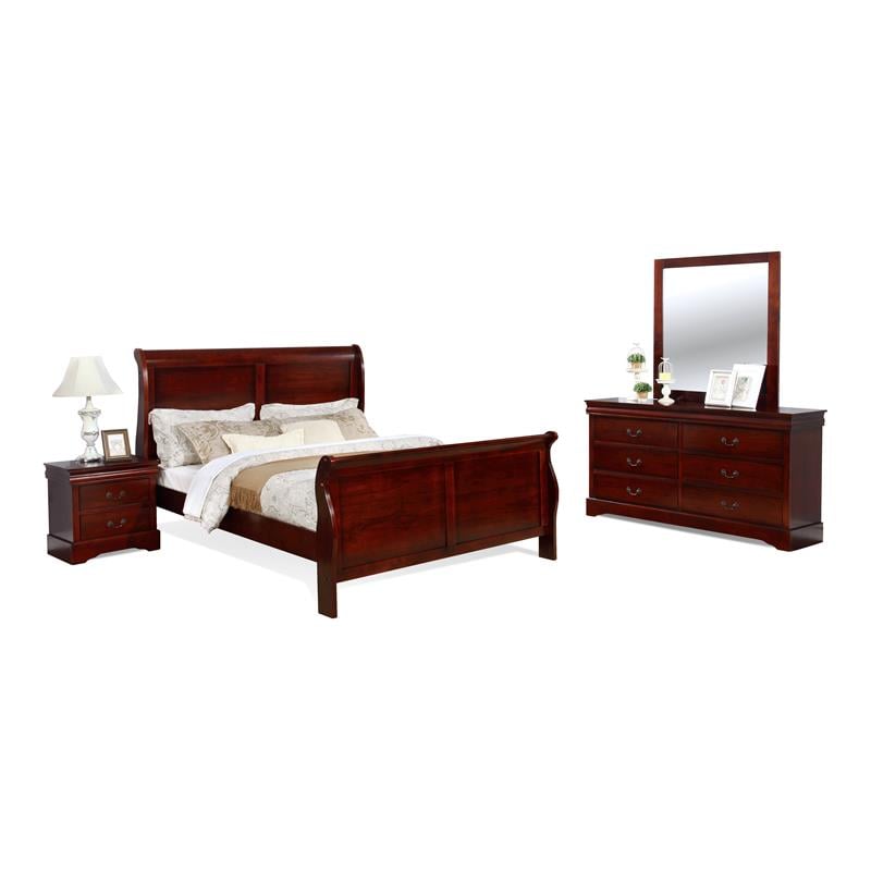 Bella Esprit 4-piece Traditional Solid Wood Queen Sleigh Bedroom Set in Cherry