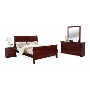 Bella Esprit 4-piece Traditional Solid Wood Queen Sleigh Bedroom Set in Cherry
