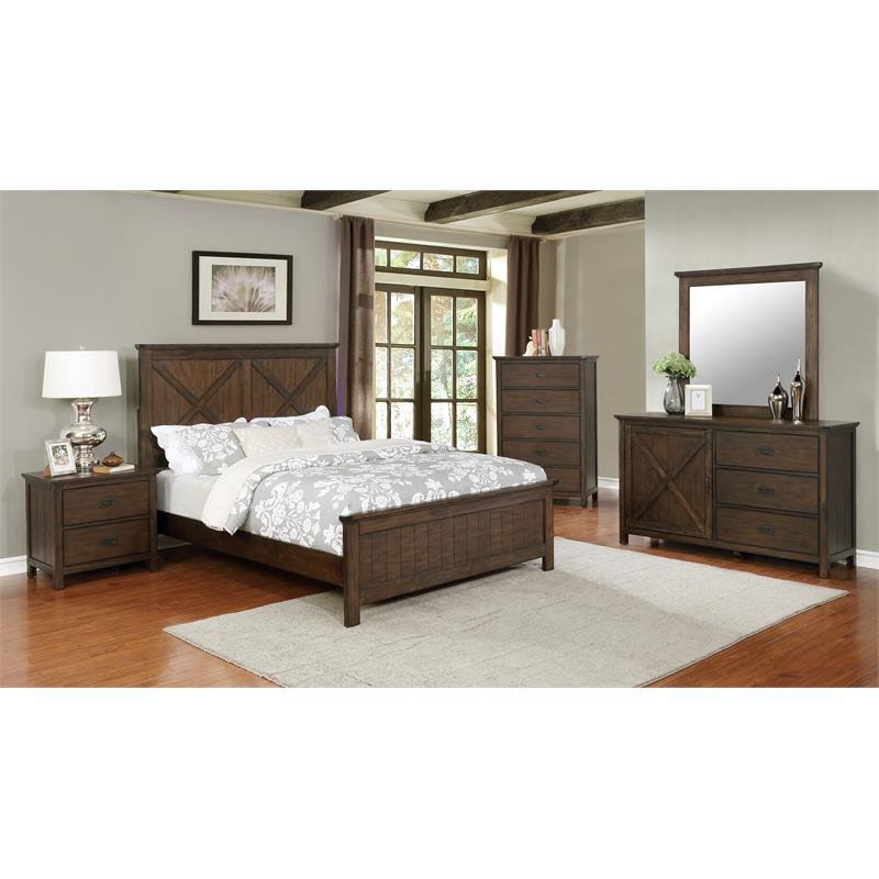 Bella Esprit 5-piece Traditional Solid Wood Panel Bedroom Set in Brown