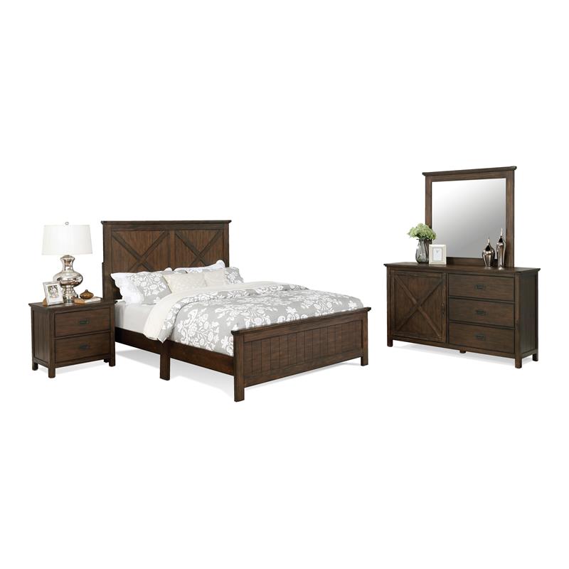 Bella Esprit 4-piece Traditional Solid Wood Panel Bedroom Set in Brown