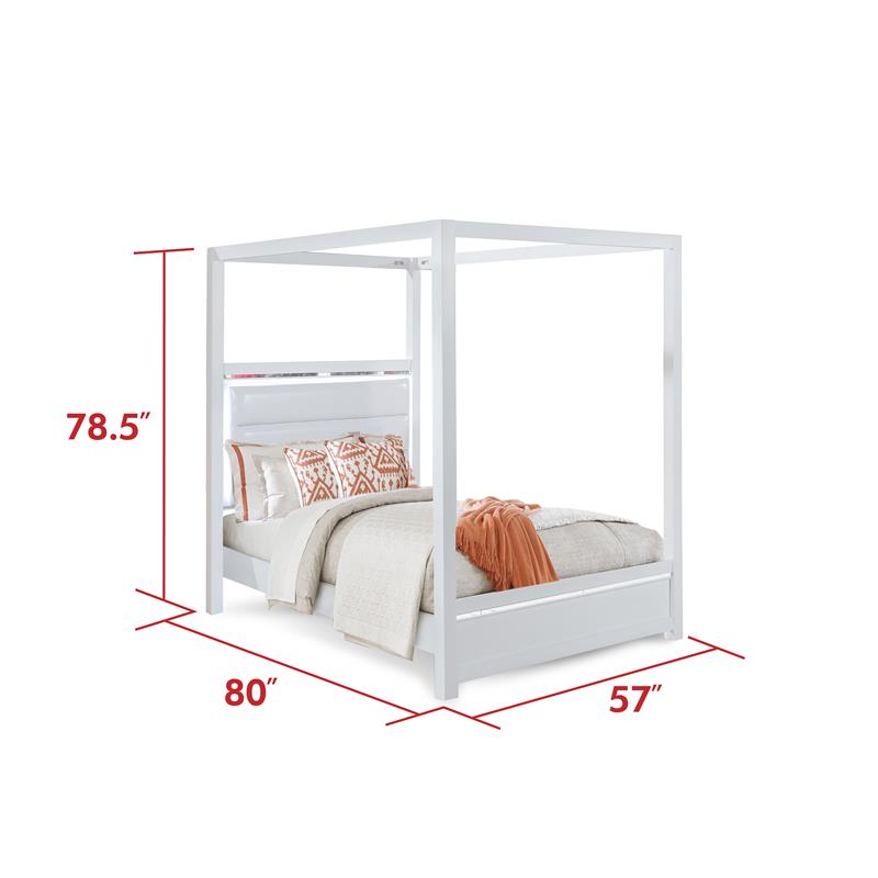 Bella Esprit 4-piece Wood Canopy Full Bedroom Set with LED Lighting in White
