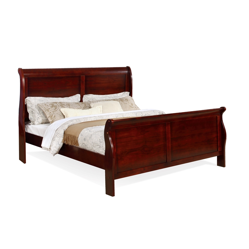Bella Esprit King Size Sleigh Bed Solid & Manufactured Wood Cherry
