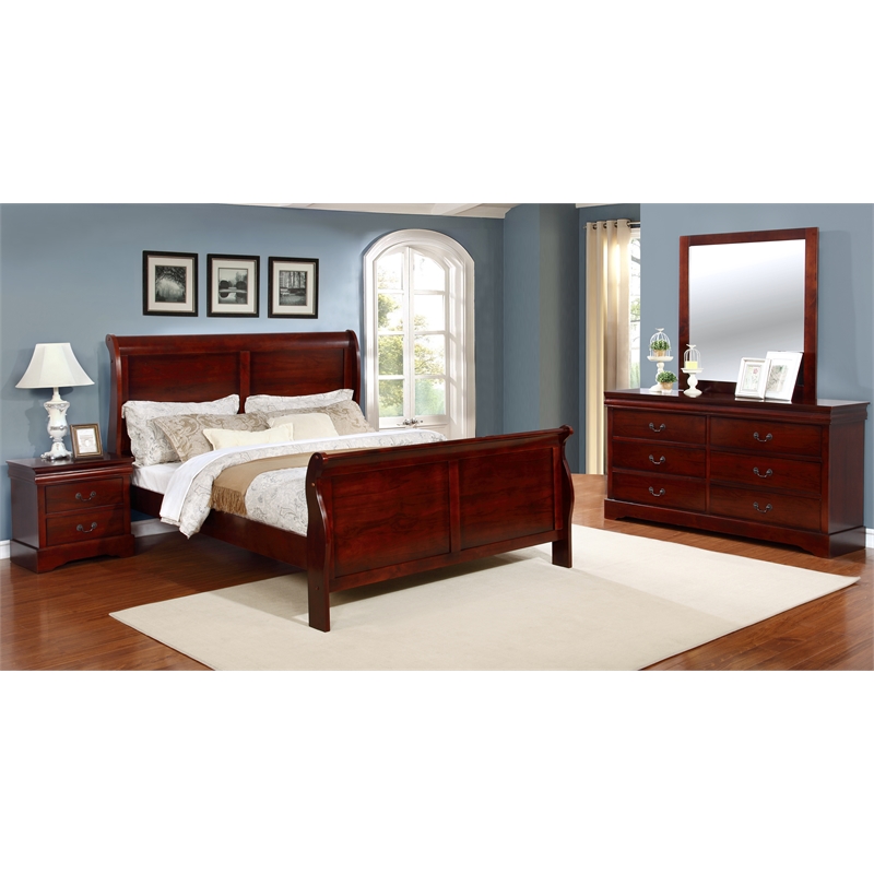 Bella Esprit King Size Sleigh Bed Solid & Manufactured Wood Cherry
