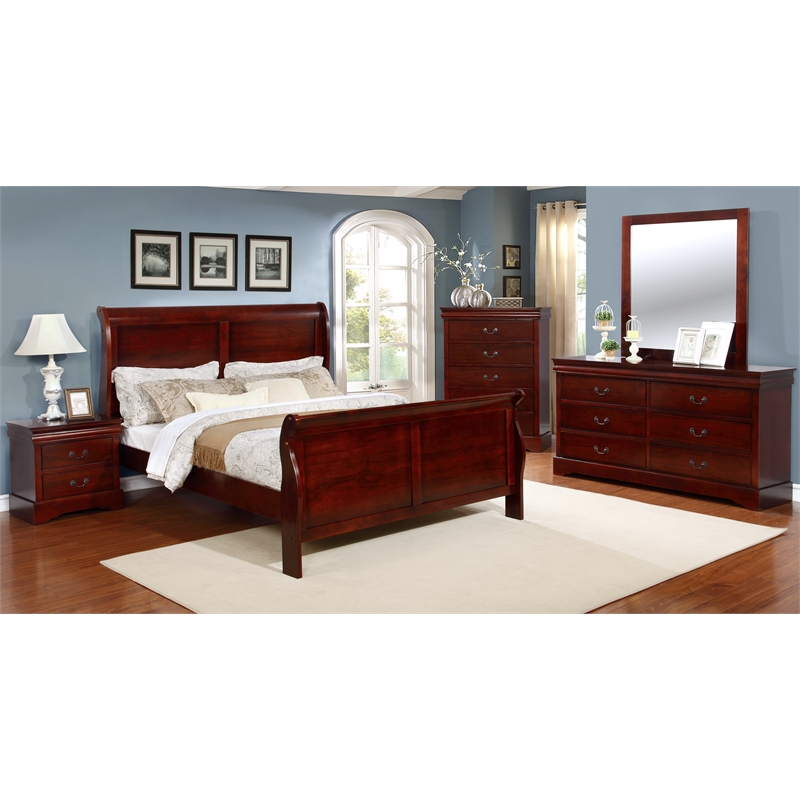 Bella Esprit Queen Size Sleigh Bed Solid & Manufactured Wood Cherry