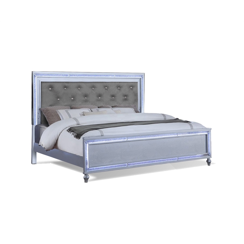 Reve & Belle Crystal Tufted Headboard w/LED lights King Bed Frame Silver