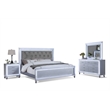 Reve & Belle Crystal Tufted Headboard w/LED lights 4pc King Bedroom Set Silver