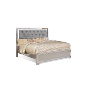 Reve & Belle Crystal Tufted with LED lightning Queen Wood Bed in Metallic Silver