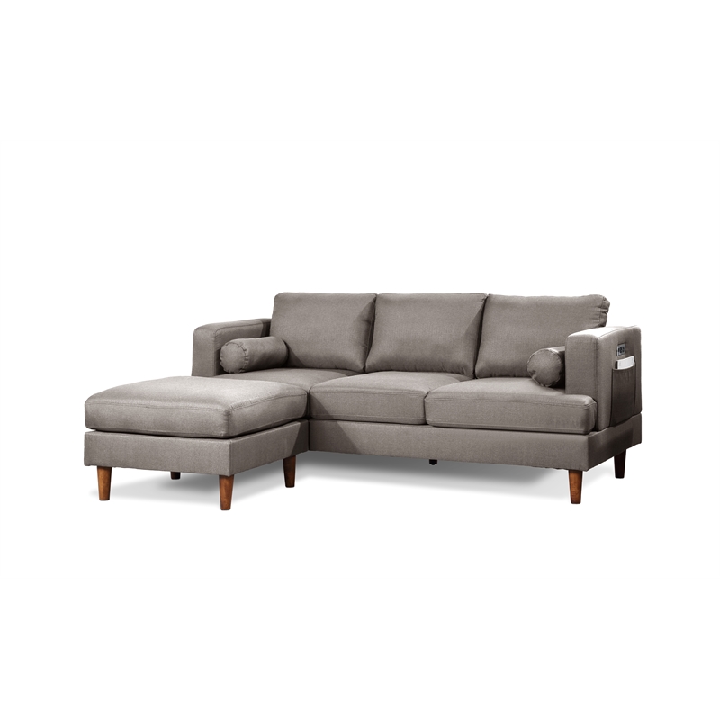 Bella Esprit Nico Sofa with Reversible Chaise Woven Fabric Stone Grey