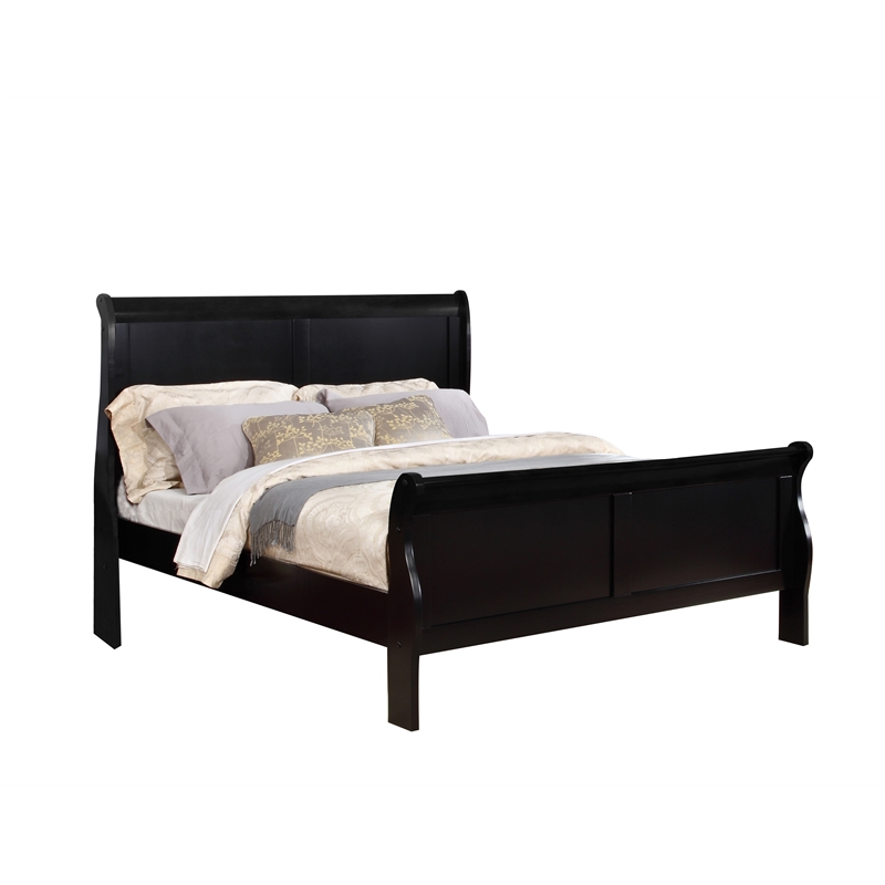 Bella Esprit Queen Size Sleigh Bed Solid & Manufactured Wood Black