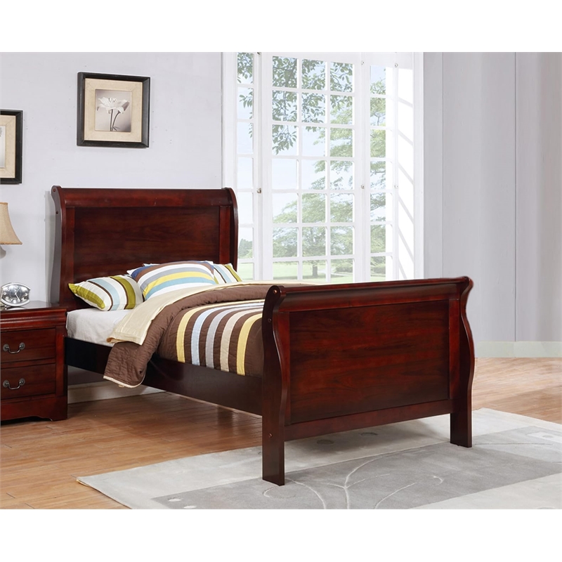 Bella Esprit Twin Size Sleigh Bed Solid & Manufactured Wood Cherry